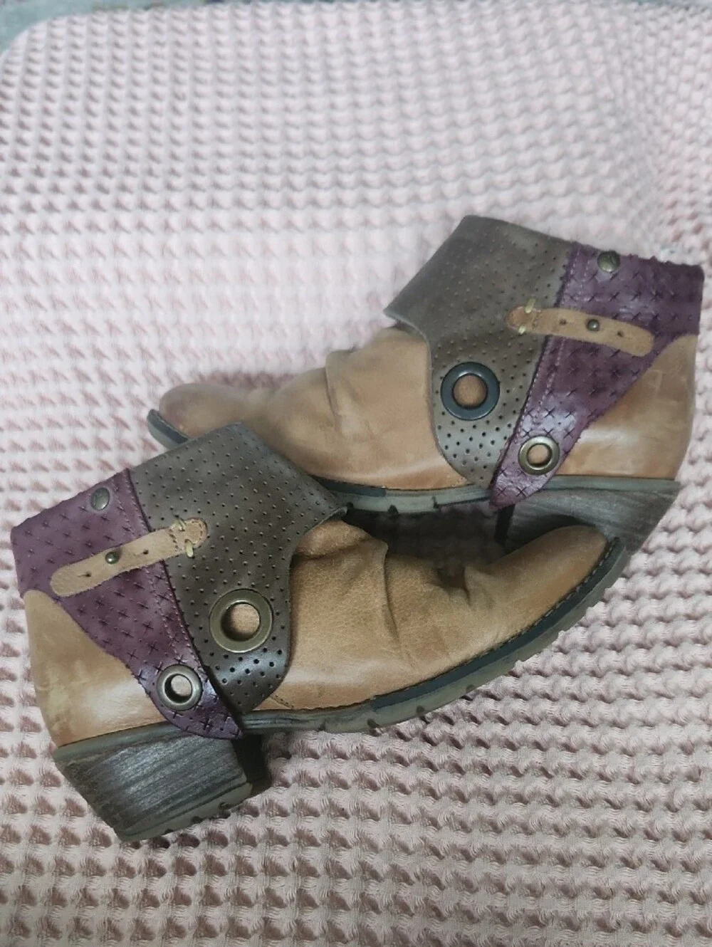 Wandapanda Women's Brown & Purple Leather Ankle Boots Cottagecore Festival